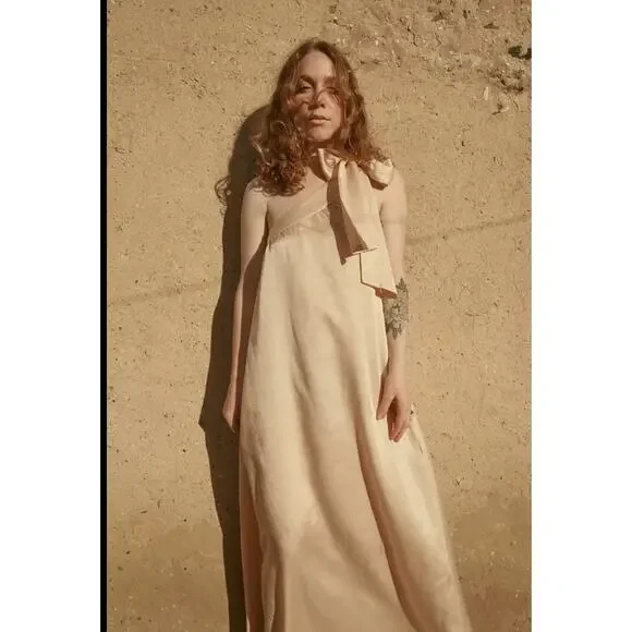 Free People Soa One Shoulder Satin Maxi Dress in Eggnog - Picture 4 of 4